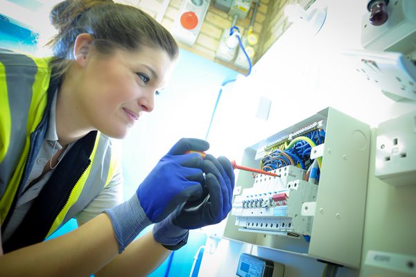 skilled trade female electrician